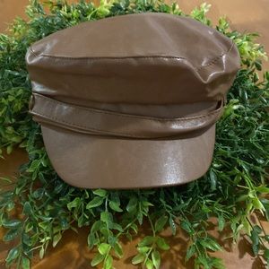Zara Newsboy Faux Brown Leather Hat